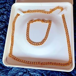 2 tone 18k gold plated chain necklace and bracelet set yellow and white gold